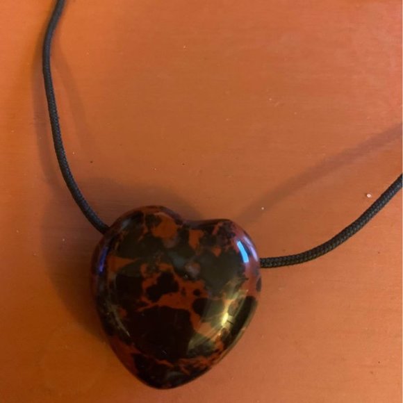 Mahogany Obsidian heart shape necklace on cord. $2 main image 2